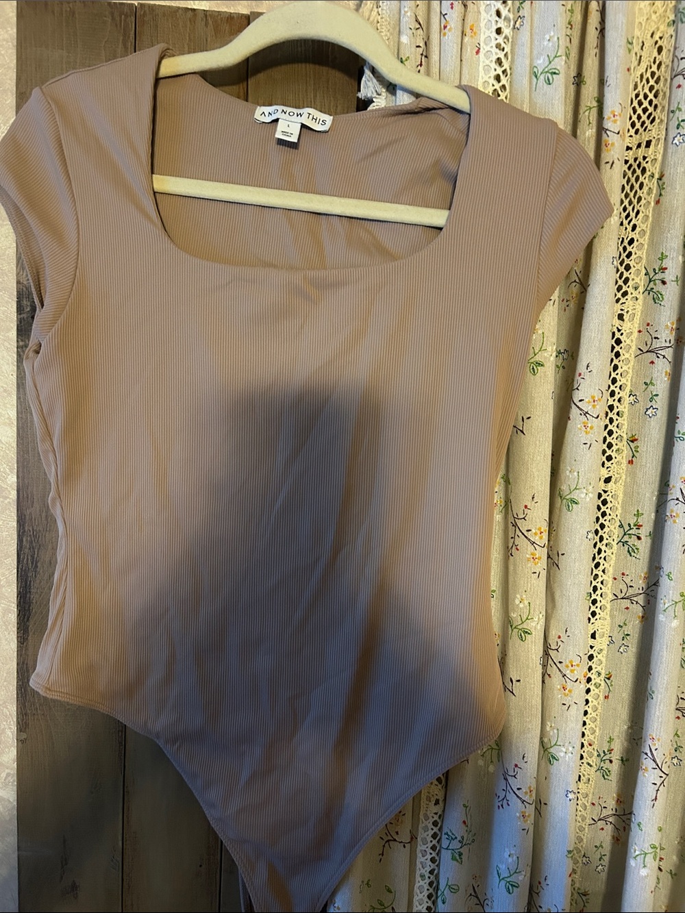 And Now This Mauve Ribbed Square-Neck Bodysuit